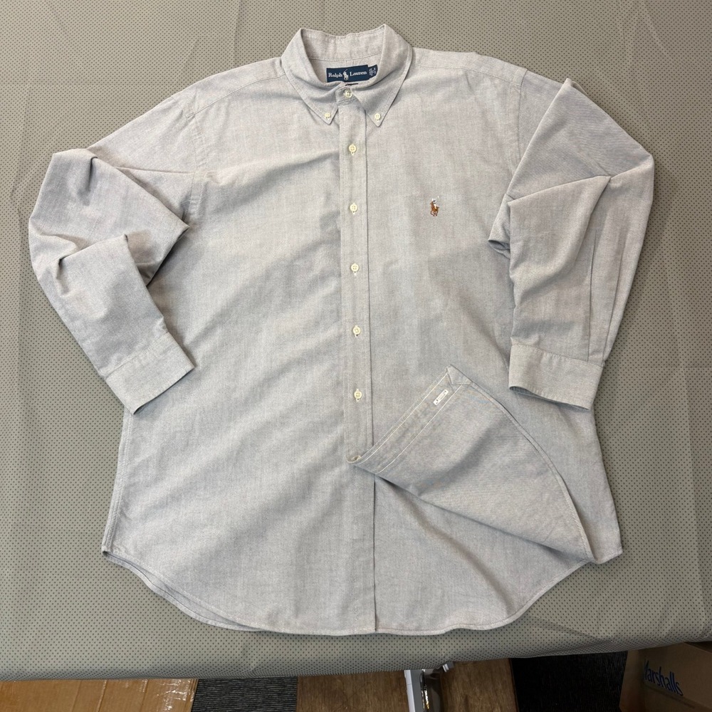 Ralph Lauren Button Down Shirt Mens 17 Blue OCBD Classic Fit Long Sleeve Preppy